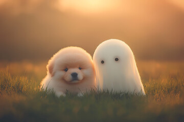 Puppy & Ghost Sunset Meadow