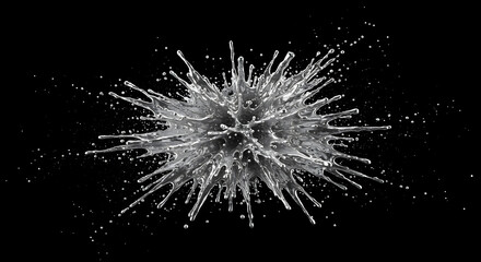 Fototapeta premium Silver Liquid Burst on Black Background Abstract Visualization Concept