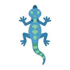 Cartoon Blue Lizard Reptile Isolated on Black Background