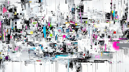 Abstract collage art, vibrant colors, urban texture, chaotic background, ideal for modern design