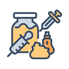 Medical injections vials and medication on black background