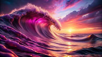 Abstract Swirling Purple Pink Ocean Wave, Dramatic Lighting, Copy Space, Surreal Photography Stock Photo