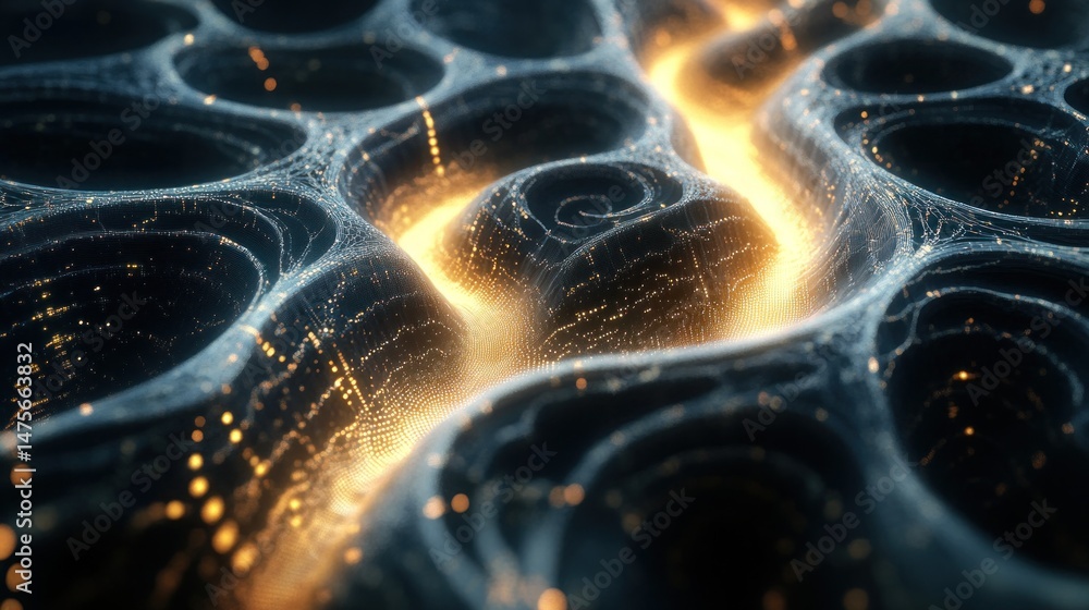 Poster abstract cellular structure with glowing pathways