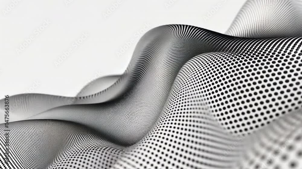 Poster abstract texture pattern close up of black and white waves with dots, showcasing depth and fluidity 