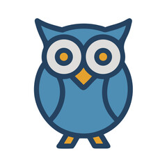 Cartoon Blue Owl Illustration, Wise Bird, Icon Design