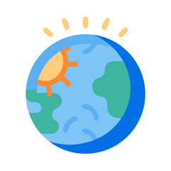 Cartoon Earth Icon with Sun and Sunlight Rays