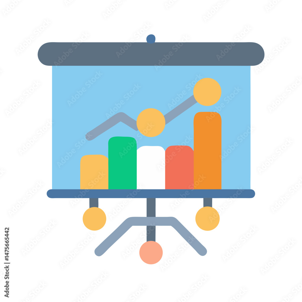 Poster presentation board with growth chart and business data