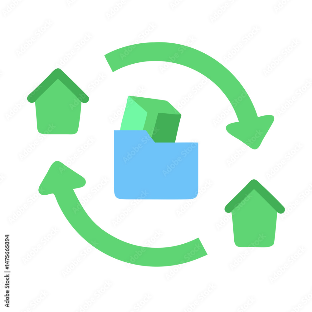 Poster data migration between houses depicted with folder and arrows