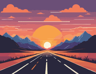 Sunset Road Trip Vector Scene