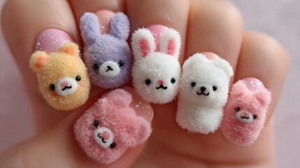 Fluffy Animal Nail Art: Cute and Textured Manicure