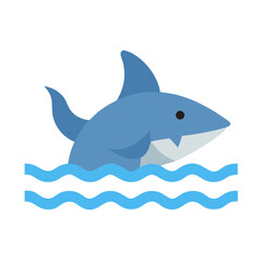 Cartoon Shark in the Water Icon on Black