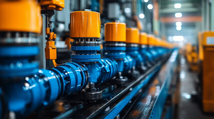 Fototapeta premium A pneumatic hydraulic piston designed for industrial machinery, showcasing modern, shiny technology. The clean, bright image highlights the simplicity and efficiency of the piston, emphasizing its rol