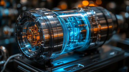 A pneumatic hydraulic piston designed for industrial machinery, showcasing modern, shiny technology. The clean, bright image highlights the simplicity and efficiency of the piston, emphasizing its rol