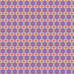 Pattern of stylized flowers of purple colors on a yellow background