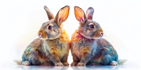 Fototapeta premium Adorable Fluffy Rabbits Side-by-Side: Double Exposure Stock Photo