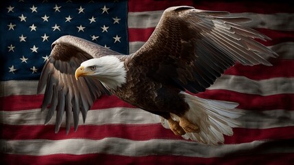 Naklejka premium Eagle Soaring Over American Flag
