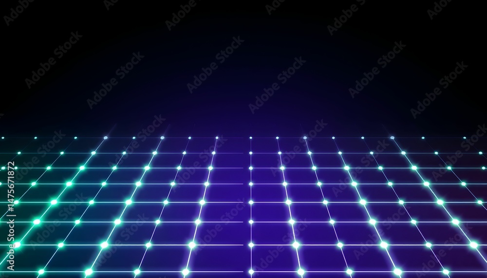 Poster abstract futuristic grid neon lines and glowing nodes in dark space