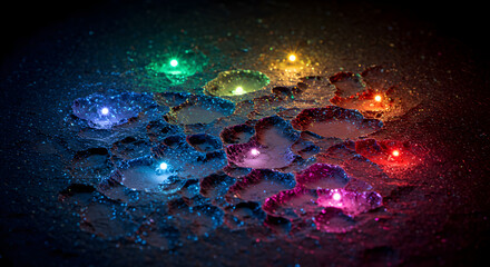 Obraz premium Prismatic Puddles Reflecting Light In A Dark Environment With Mysterious Glow