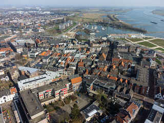 Obraz premium Aerial View of Tiel Old Town City Center with Canals