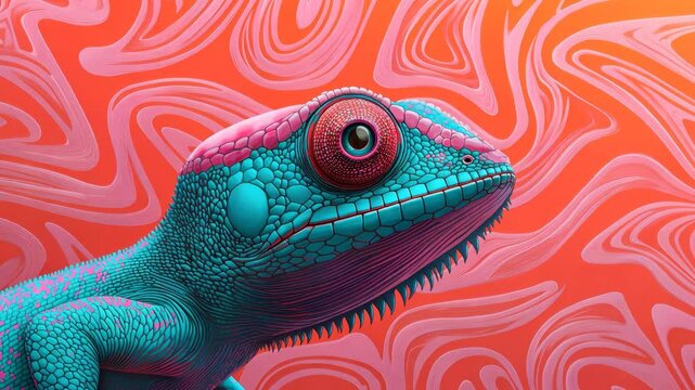 Vibrant lizard with colorful patterns against an abstract background