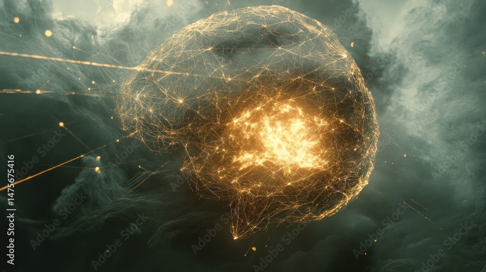 Poster abstract neural network sphere in a cloudy environment