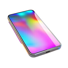 A high-end smartphone with a sleek reflective glass body on transparent background