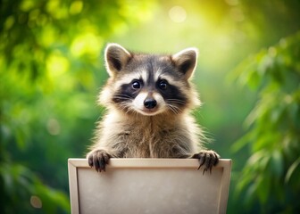 Adorable Raccoon Holding Blank Sign - Perfect for Your Next Project