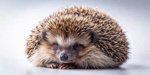 Fototapeta premium Adorable Sleepy Hedgehog Curled Up, Perfect for Nature & Wildlife Designs
