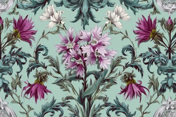 Ornate floral pattern in pastel colors.