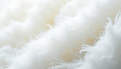 Close-up of fluffy white fiber texture on a stark white background Soft, light, and airy, perfect for design projects , airy fiber, detail, airy