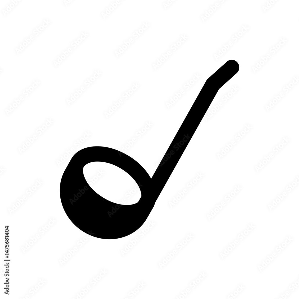 Aufkleber illustration of a black ladle with a curved handle and a deep bowl on a white background in simple s