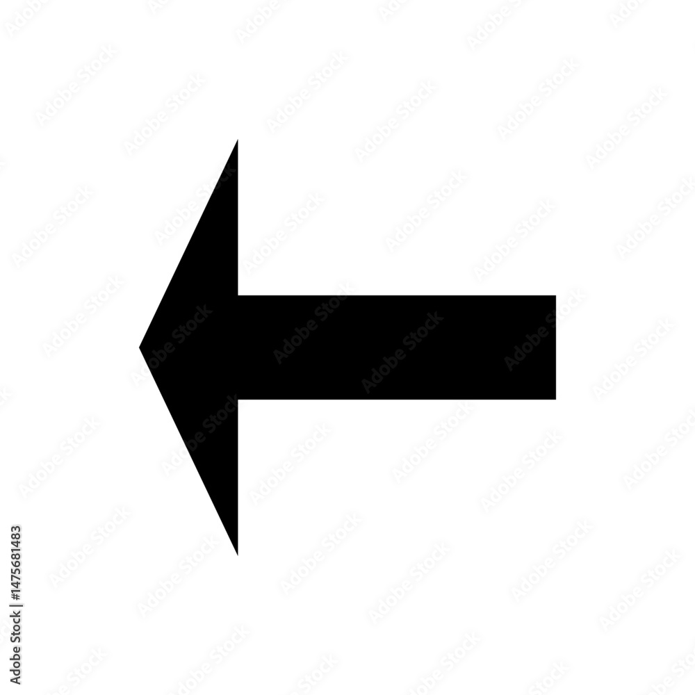 Poster a simple black arrow pointing towards the left direction on a plain white background illustration im