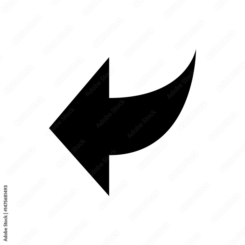 Poster black arrow pointing left with a curved tail indicating a return or back navigation symbol design el