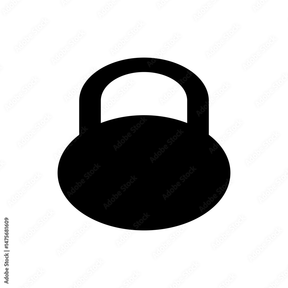 Poster illustration of a black kettlebell with a rounded handle and a circular base on a white background
