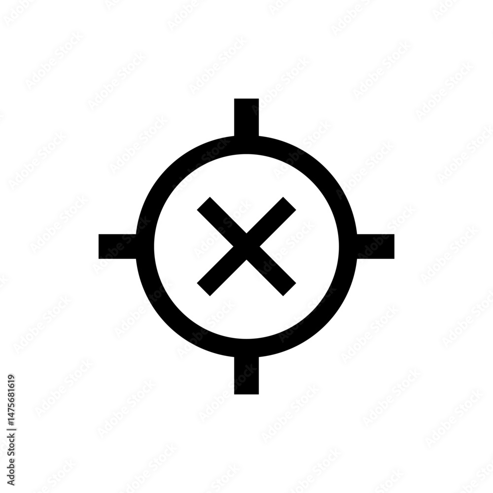 Poster black cross inside a circle intersected by horizontal and vertical lines forming a target like symbo