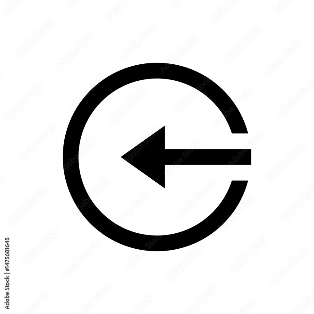 Poster black circular arrow pointing left indicating return or back action on a white background icon vecto