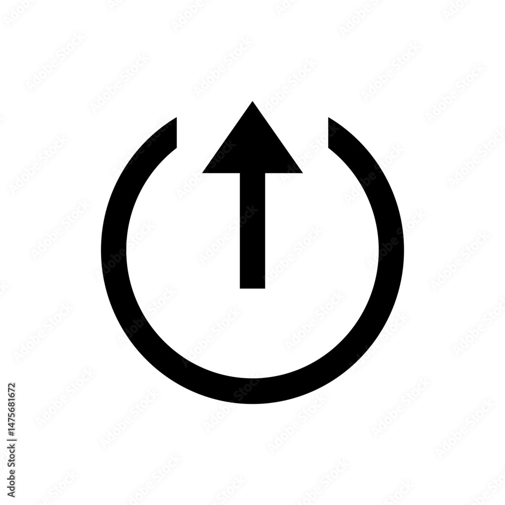 Poster arrow pointing up with a circular arc behind it suggesting movement or rotation in a simple black de
