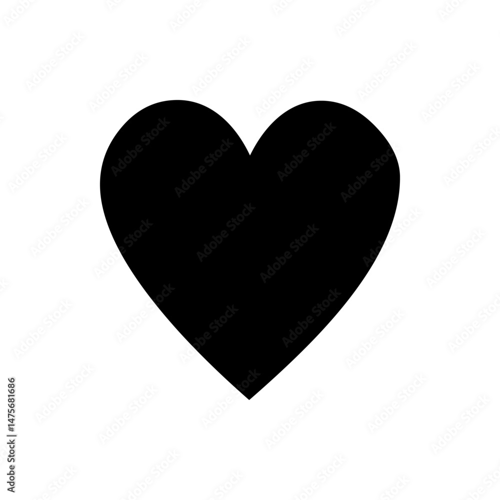 Poster a simple black heart shape with smooth curves and a pointed bottom on a white background graphic art