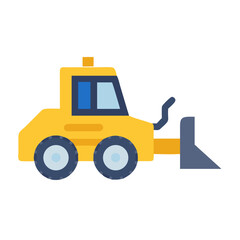 Yellow cartoon bulldozer isolated on black background illustration