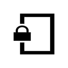 Illustration of a black padlock securing a white door frame representing security and protection concept