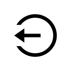 Black arrow pointing left within a broken circle, suggesting a back or return action, isolated on white background
