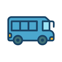 Blue Minibus Cartoon Icon Isolated on Black Background