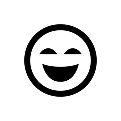 Illustration of a simple smiling face with closed eyes and a wide curved mouth inside a circular outline shape