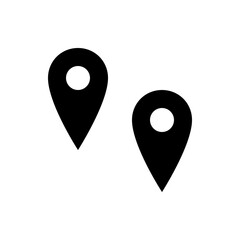 Two black map marker icons with white circles indicating location points on a white background image view