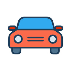 Stylish car icon in orange, blue, and black