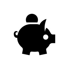 A black piggy bank silhouette with a coin on top representing savings and financial planning concepts