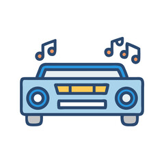 Car listening to music icon on black background