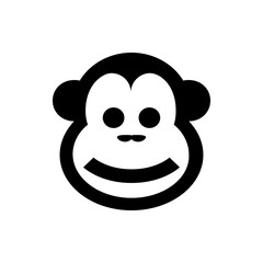 Illustration of a monkey face with big ears and a wide smile in black and white simple graphic style