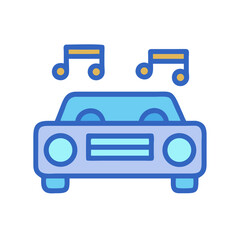 Car with Music Notes Icon on Black Background