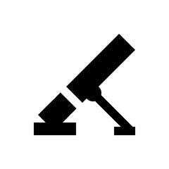 Illustration of a black telescope with a long tube and a stand for observing celestial objects in the sky